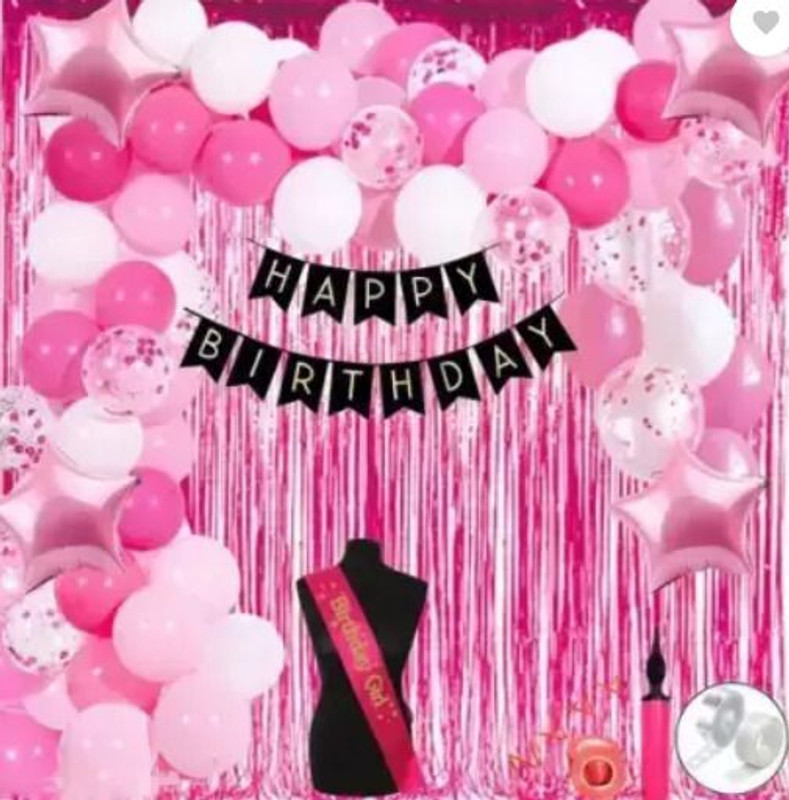 PARTY BREEZE Solid PINK THEME HAPPY BIRTHDAY DECORATIONS ITEMS SET COMBO BALLOONS FOR GIRLS Balloon(Pink, White, Pack of 50)