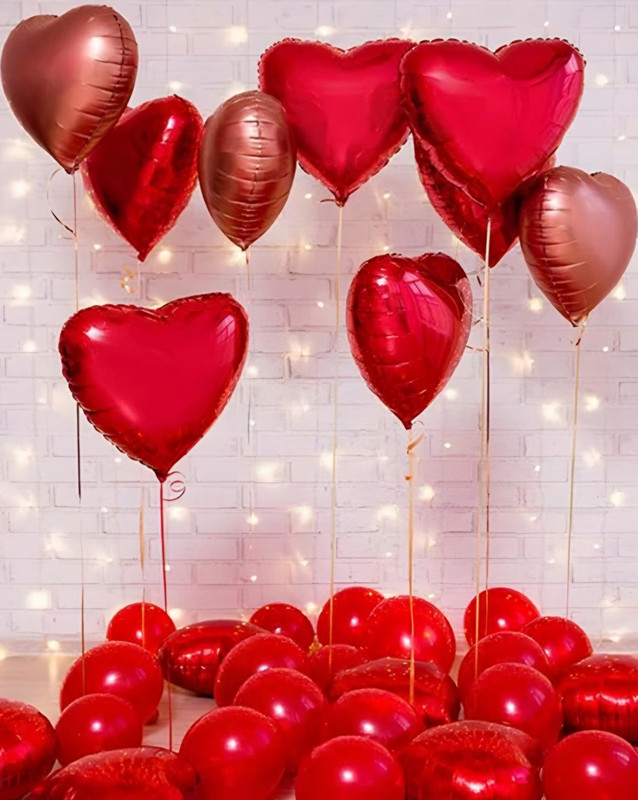 ZAMBOOREE Printed Heart-shaped foil balloons for your loved ones Balloon(Red, Pack of 33)