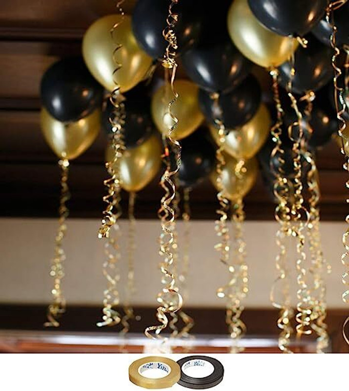 PARTY MIDLINKERZ Solid 51Pcs Black And Golden Metallic Balloons For Birthday Balloons For Decorating Balloon(Multicolor, Pack of 51)