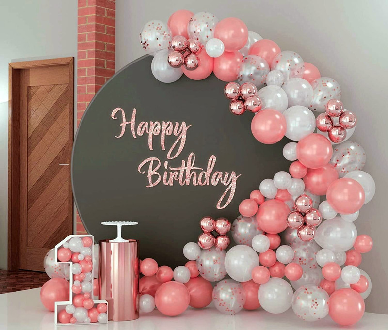 R G ACCESSORIES Solid White Pink Balloons Garland Decoration Kit With Arch Pack Of 61 Balloon(Pink, White, Pack of 63)