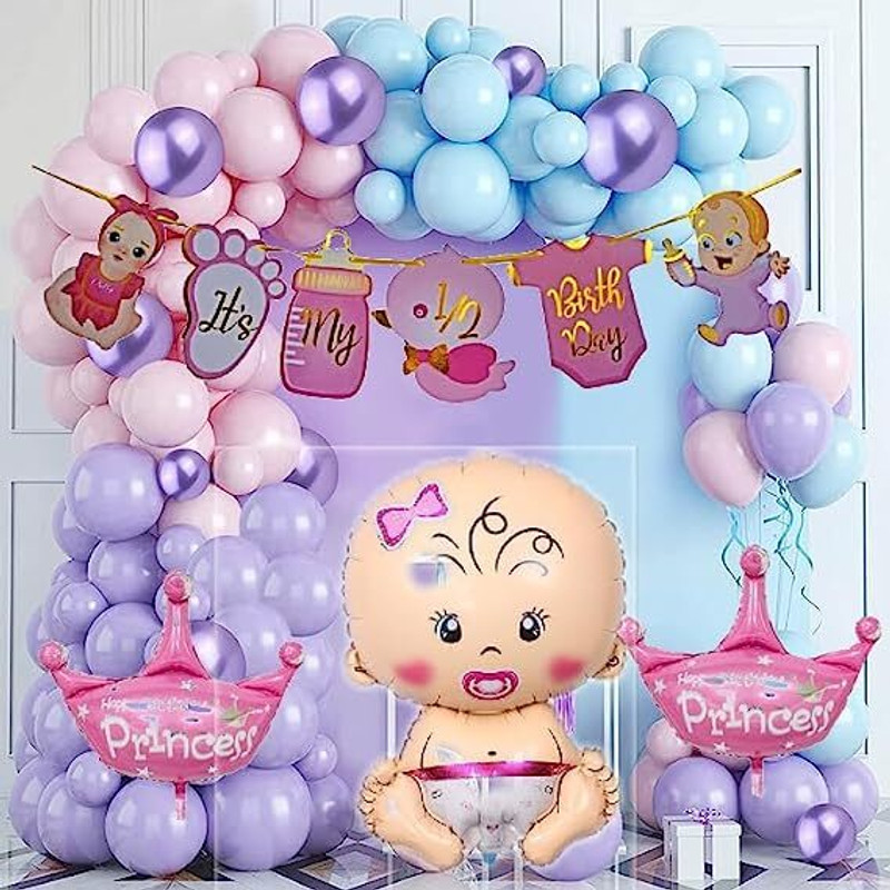 groovywings Solid Its My Half Birthday Decorations Set For Girls, 6 Month Birthday Set of 40) Balloon(Multicolor, Pack of 40)