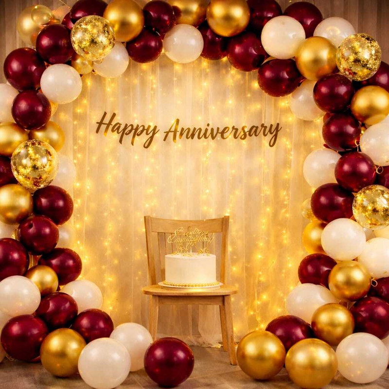 ballooooify Solid Royal Burgundy Gold Anniversary Decoration Setup Balloon(Multicolor, Pack of 54)