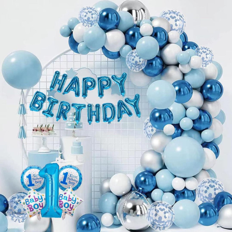 ANILOONS Solid Blue & White Birthday Party Decoration Kit. Balloon(Blue, White, Pack of 76)