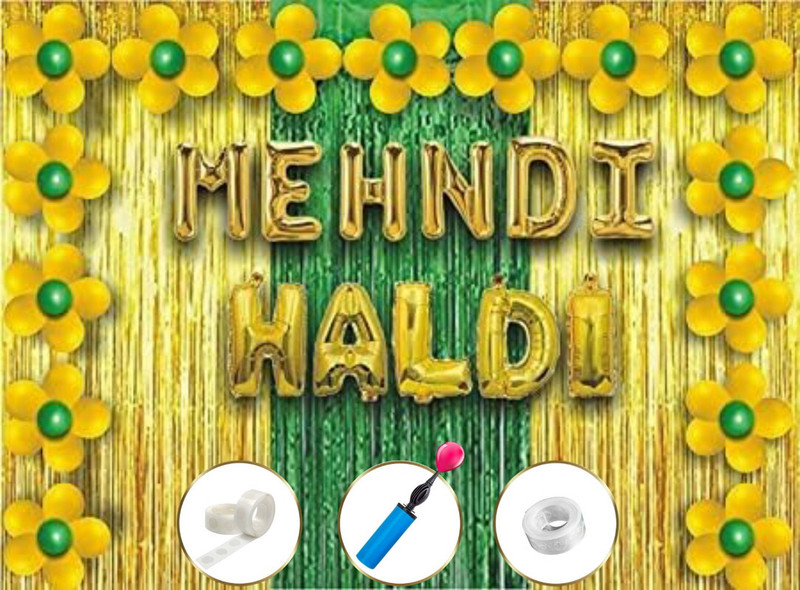 LOONS PEDDLER Solid Haldi & Mehandi Decoration set - Haldi Ceremony Decoration Balloon(Yellow, Pack of 48)