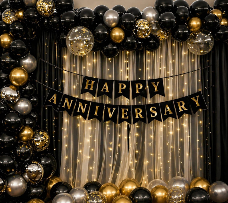 tigorik Solid Happy Anniversary Balloons Decoration Set 55 Balloon(Multicolor, Pack of 55)