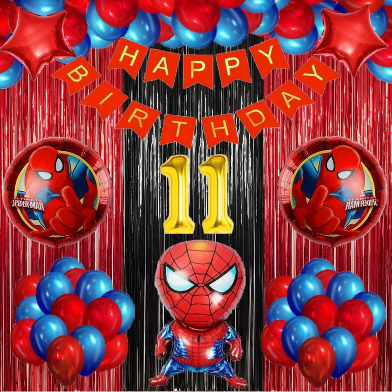 groovy dudz Spiderman Theme Foil Balloon Birthday Decoration 11th Birthday decoration(Set of 53)