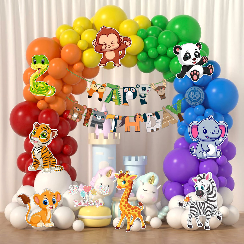 Balloon and you Printed Jungle Theme Happy Birthday Decoration Kit – Wild Fun for Kids' Parties! Balloon(Multicolor, Pack of 52)