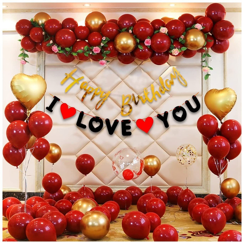 PARTY MIDLINKERZ I love you decoration kit items Birthday Combo pack for Wife,husband, girlfriend(Set of 45)