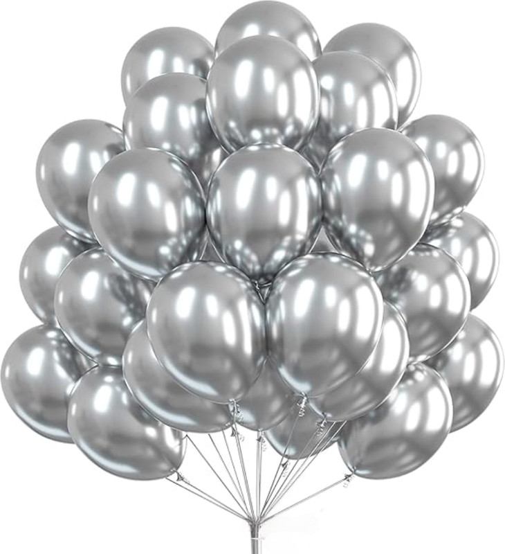 ANILOONS Solid Silver Balloon Birthday Decoration Kit. Balloon(Silver, Pack of 50)