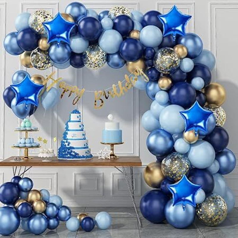 ANILOONS Solid Blue & Gold Birthday Party Decoration Set. Balloon(Blue, Gold, Pack of 64)