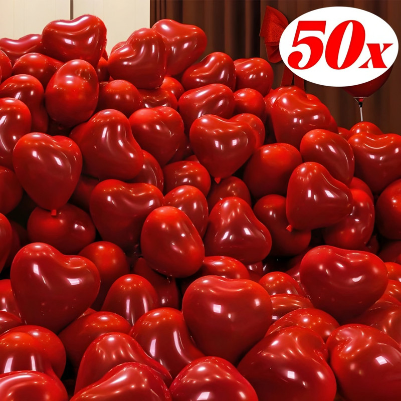 LOONS PEDDLER Red 50pcs Red Heart Balloons Inflatable Latex Balloon for Valentine Day