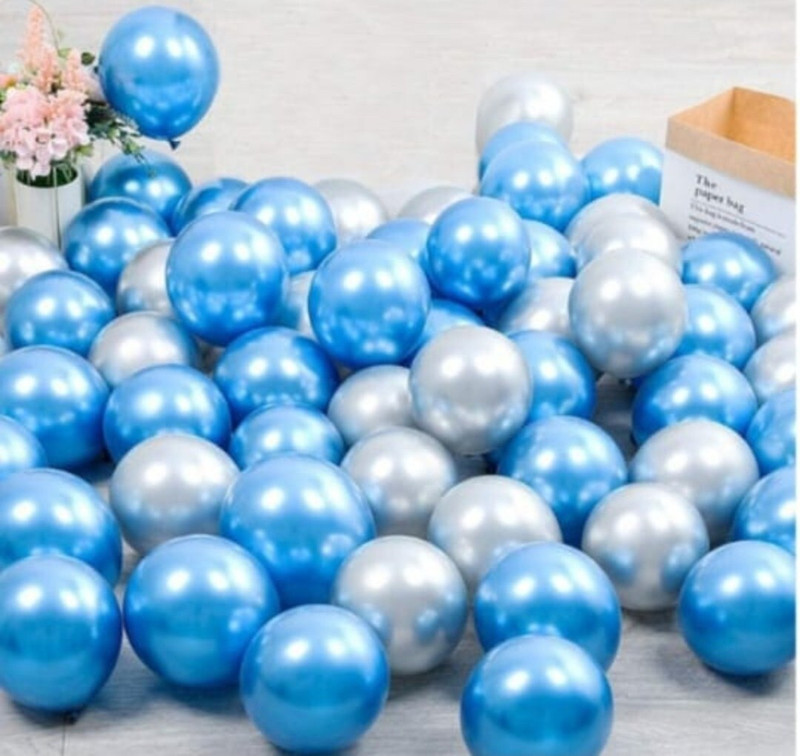 Mosclue Solid Hd/Mettalic 200 Ballons Blue,Silver For Kid's/Adult/ Party/Birthday Decorations Balloon(Blue, Silver, Pack of 200)