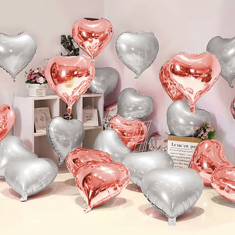 ZAMBOOREE Printed Heart Shape Foil Balloon Pack Of 20 (Rose Gold-Silver) Balloon(Multicolor, Pack of 22)