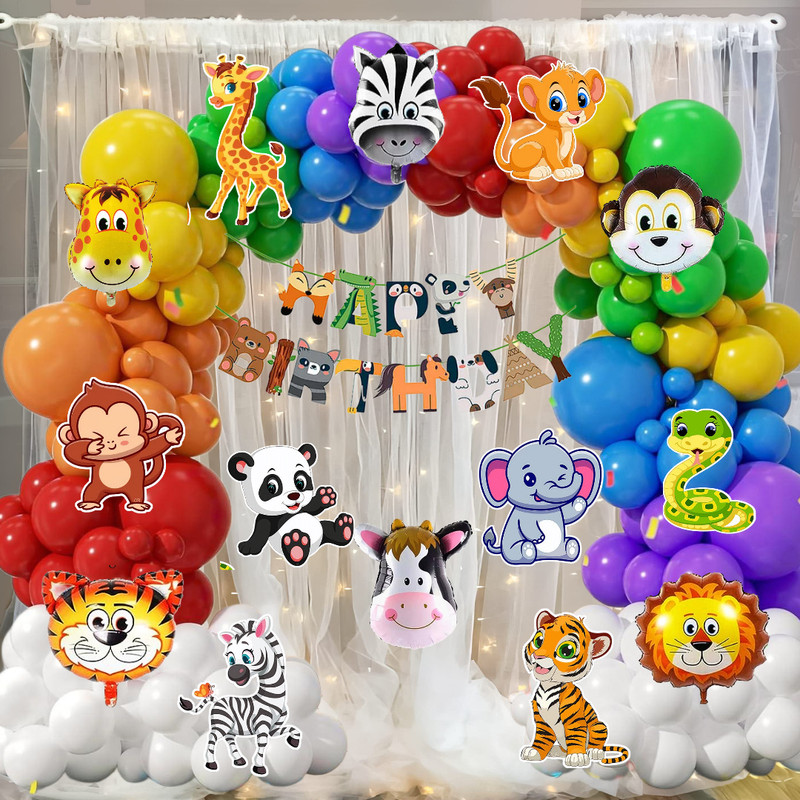 ANILOONS Printed Safari Animal Theme Birthday Party Decoration Kit. Balloon(Multicolor, Pack of 93)