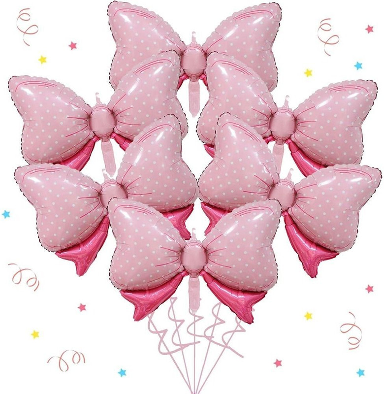 PopTheParty Solid Baby Shower And Baby Girl Birthday Decoration Bow Foil Balloon(Pink, Pack of 6)