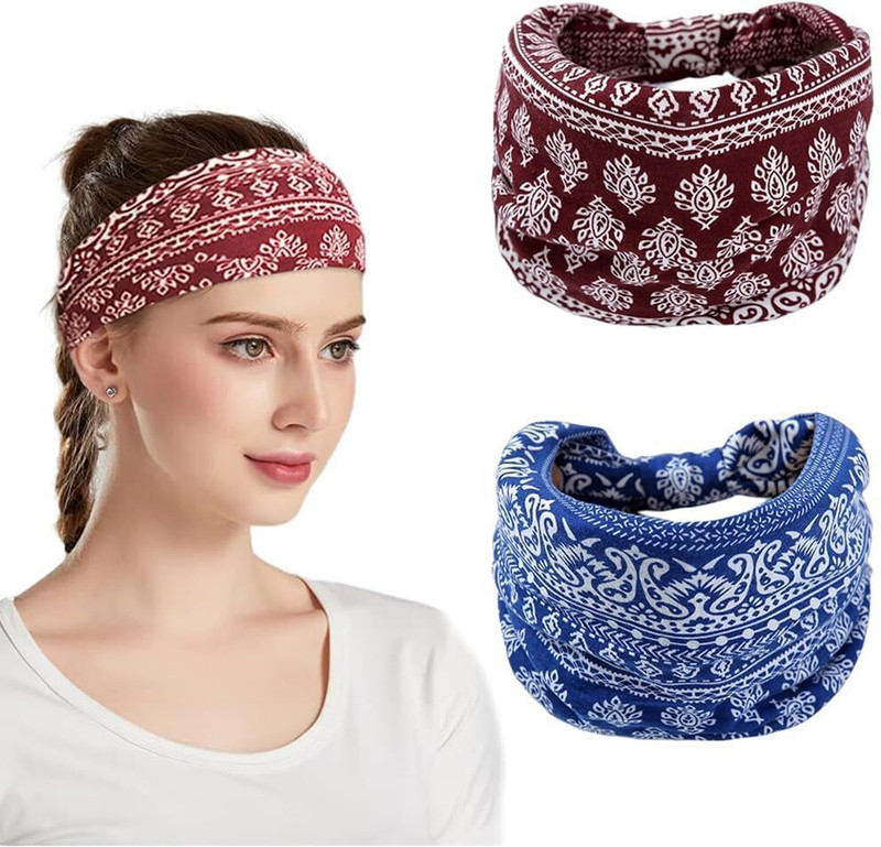 From The Farm 2Pcs Gym Headbands for Women Men, Stretch Wide Hair Bands Fitness Band(Pack of 2)