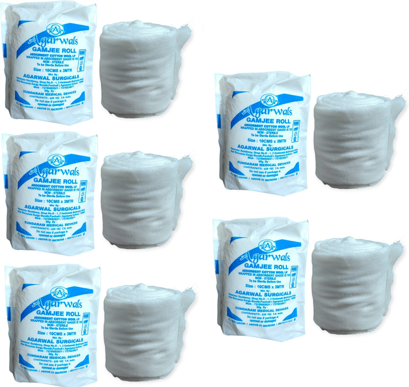 Agarwals Gamjee Roll Post Operation Absorbent Cotton Wool 10cm x 3mtr(Pack of 5) Bandage Protector(Adult & Kids Long Arm, Long Leg, Back, Neck)