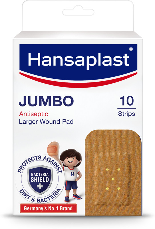 HANSAPLAST Antiseptic Jumbo Bandage| Wound Pad | Protects Against Dirt & Bacteria - 4 cm Adhesive Band Aid(Set of 1)