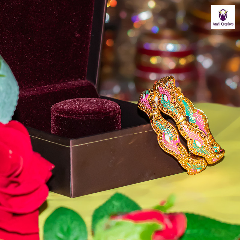 Anshi Creations Brass Gold-plated Bangle Set(Pack of 2)