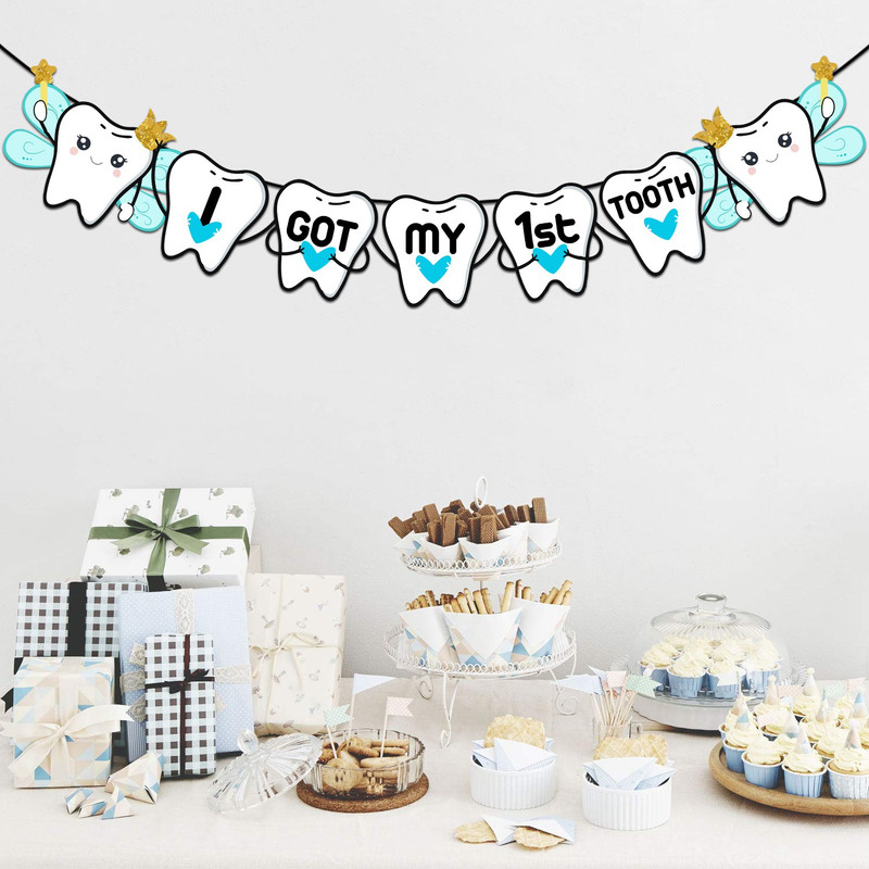 ZYOZI I Got My First Tooth Banner,I Got My 1st Tooth Bunting Banner (1 Set) Banner(5 ft, Pack of 1)
