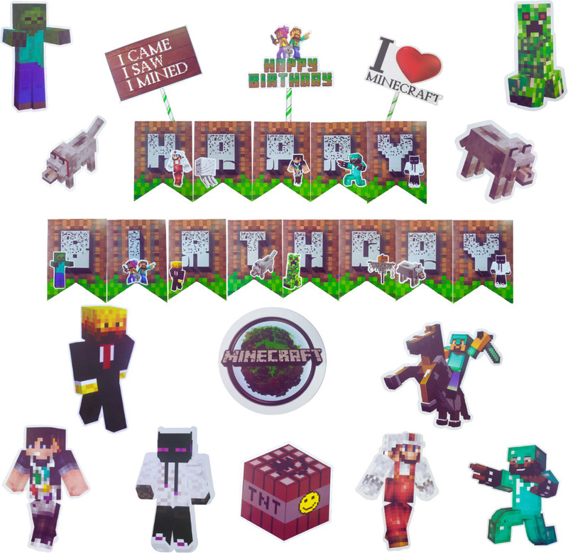 FLICK IN Minecraft Birthday Decorations Set with Cutout Banner(8 ft, Pack of 1)