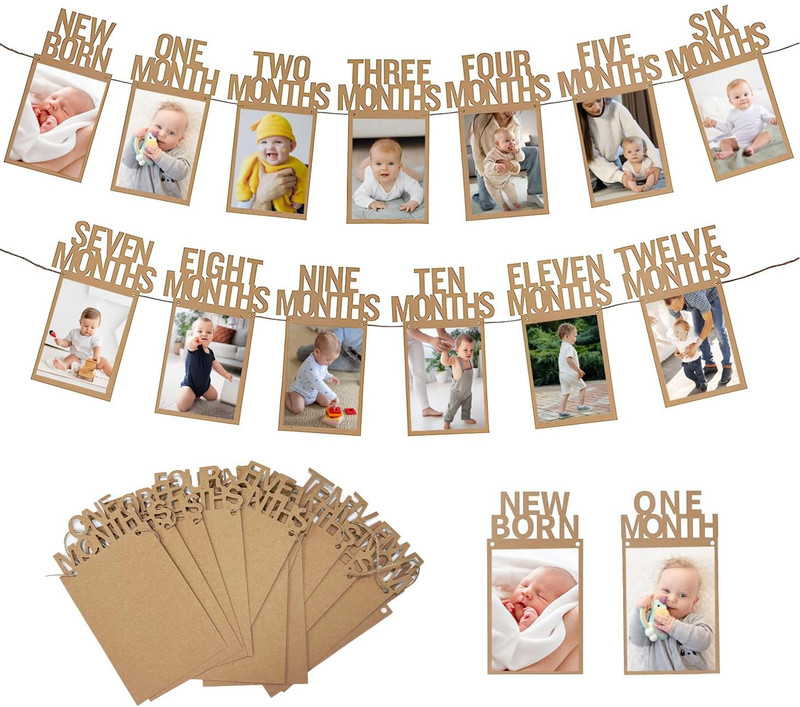 Party Propz Thickened Kraft Card Paper 1st Birthday Bunting Baby Photo Banner Banner(20 ft, Pack of 12)