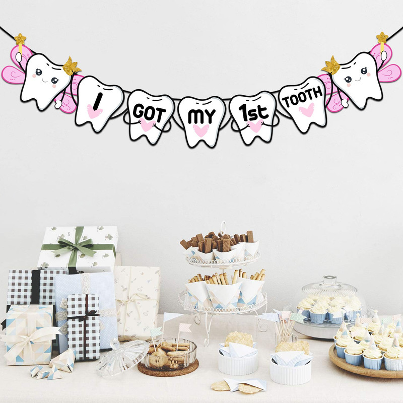 ZYOZI I Got My First Tooth Banner,I Got My 1st Tooth Bunting Banner (1 Set) Banner(5 ft, Pack of 1)