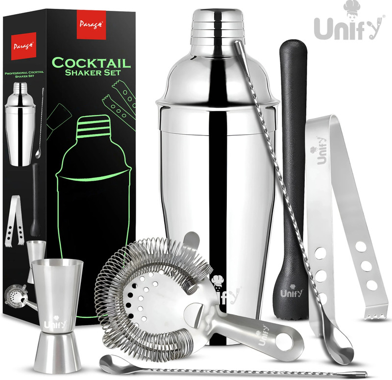 Unify 6 Pieces Bartender Kit | Cocktail Shaker Set Home Bar & Parties Bar Set(Stainless Steel)