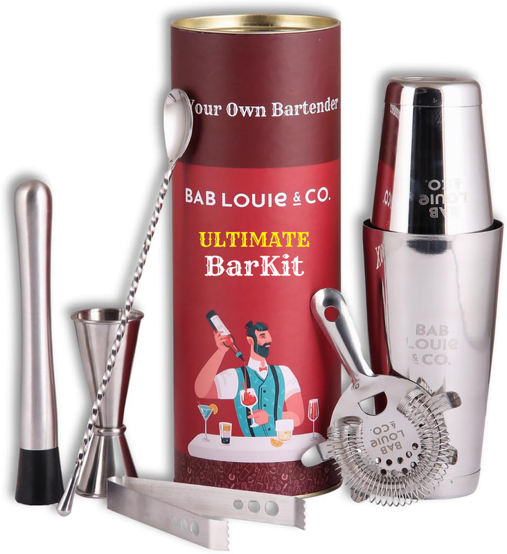 Bablouie Bar Tool Set of 6 Pieces Ultimate Bar Box Home Bartender Kit for Cocktail Mixer Bar Set(Stainless Steel)