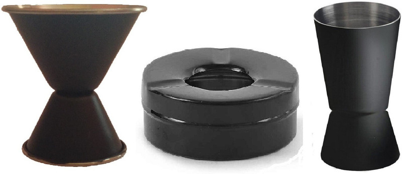 Dynore Dynore 2 Black Peg measure with Black Lid Ash Tray. 3 - Piece Bar Set(Stainless Steel)