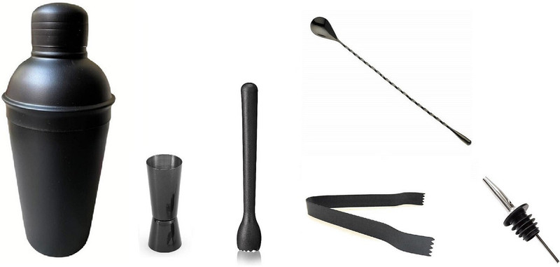 Dynore Stainless Steel 6 Pcs Black Bartender Martini Kit Set 6 - Piece Bar Set(Stainless Steel)