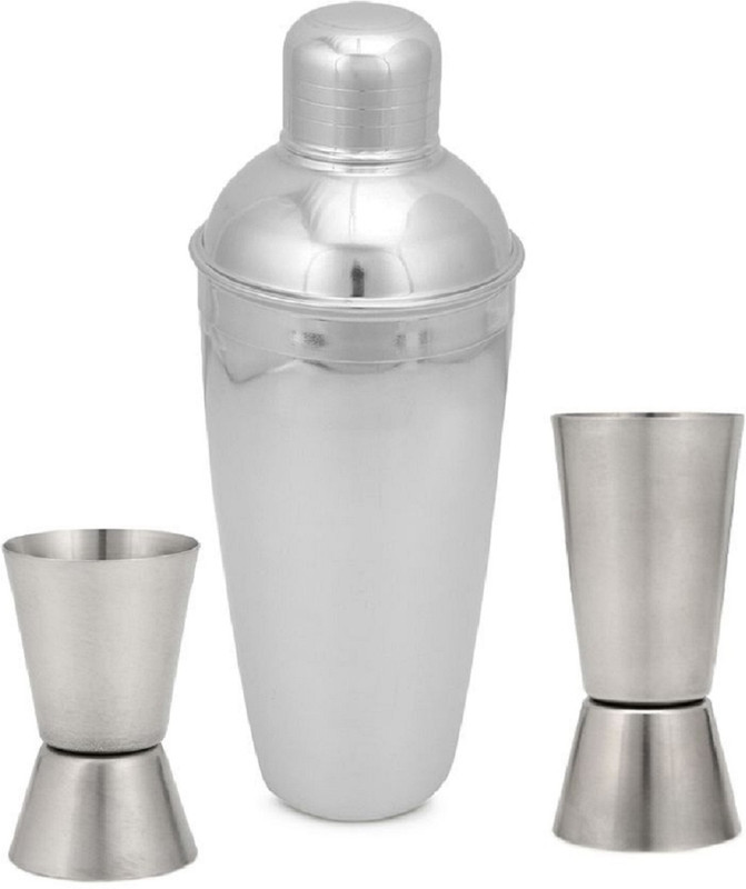 Dynore Dynore Stainless Steel Delux Cocktail Shaker 500 ml With 2 Tall Peg Measures 3 - Piece Bar Set(Stainless Steel)