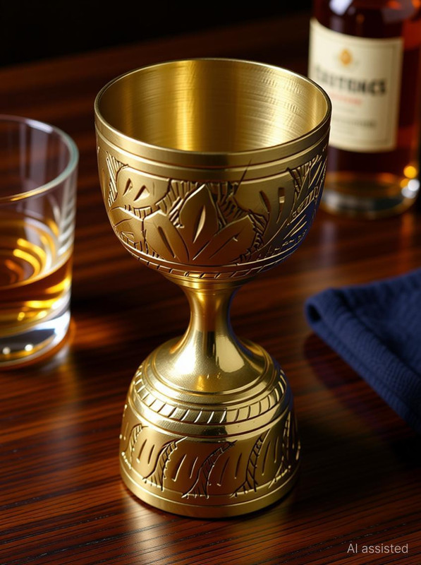 A & H ENTERPRISES 30 x 60 ML Brass Peg Measure Liquor Drinks Measurement Floral - Set of 1 Piece 1 - Piece Bar Set(Brass)