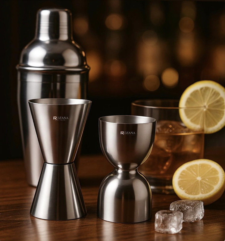 Rozana Stainless Steel ozana Tall & Dumru Peg Measure Combo (30ml & 60ml, Stainless Steel) 2 - Piece Bar Set(Stainless Steel)