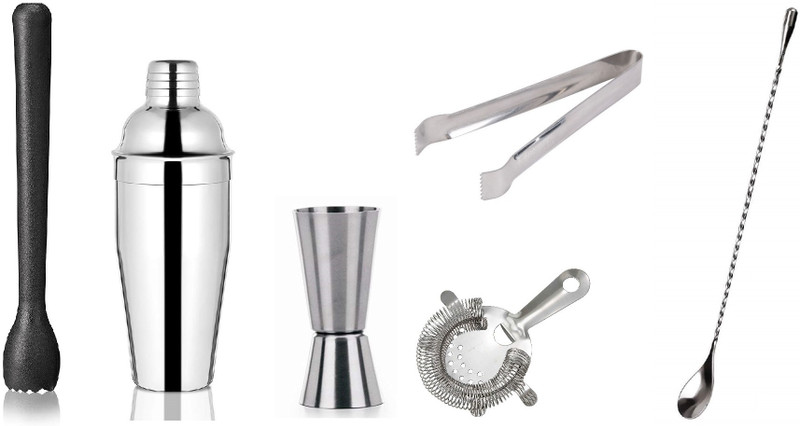 Dynore Stainless Steel 6 Pcs Bartender Martini Kit Set 6 - Piece Bar Set(Stainless Steel)