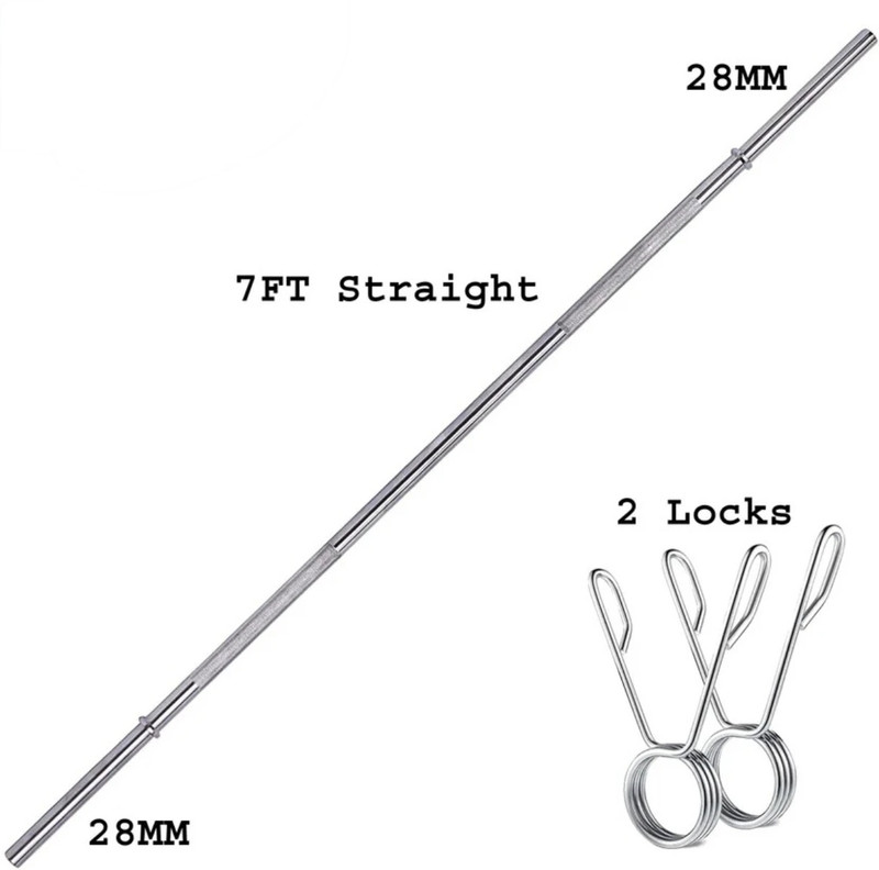 GH SPORTS 7 Feet Straight 28mm Weightlifting Rod With 2 Safety Lock Weight Lifting Bar(Silver)