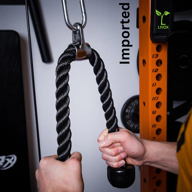 LIVOX Imported Heavy Duty Tricep Fitness Rope + Snap Hook (Imported) Triceps Bar(Black)