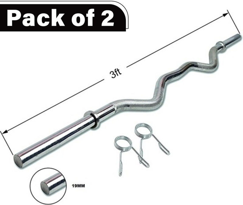 CLOVERBYTE (Pack Of 2) 3 Feet Curl Rod With 4 Piece of Spring Lock for Biceps & Triceps Weight Lifting Bar