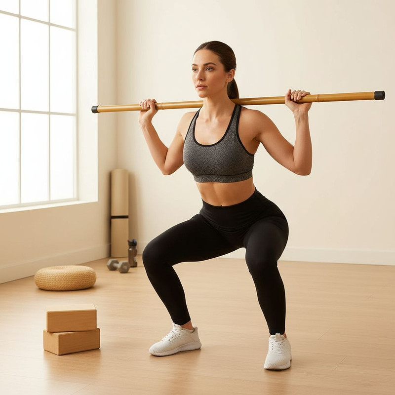 TCLPVC Martial Arts Pain Relief Pilates Exercise Balance Trainer 6 ft yoga Bamboo Stick Chin-up Bar(Beige)