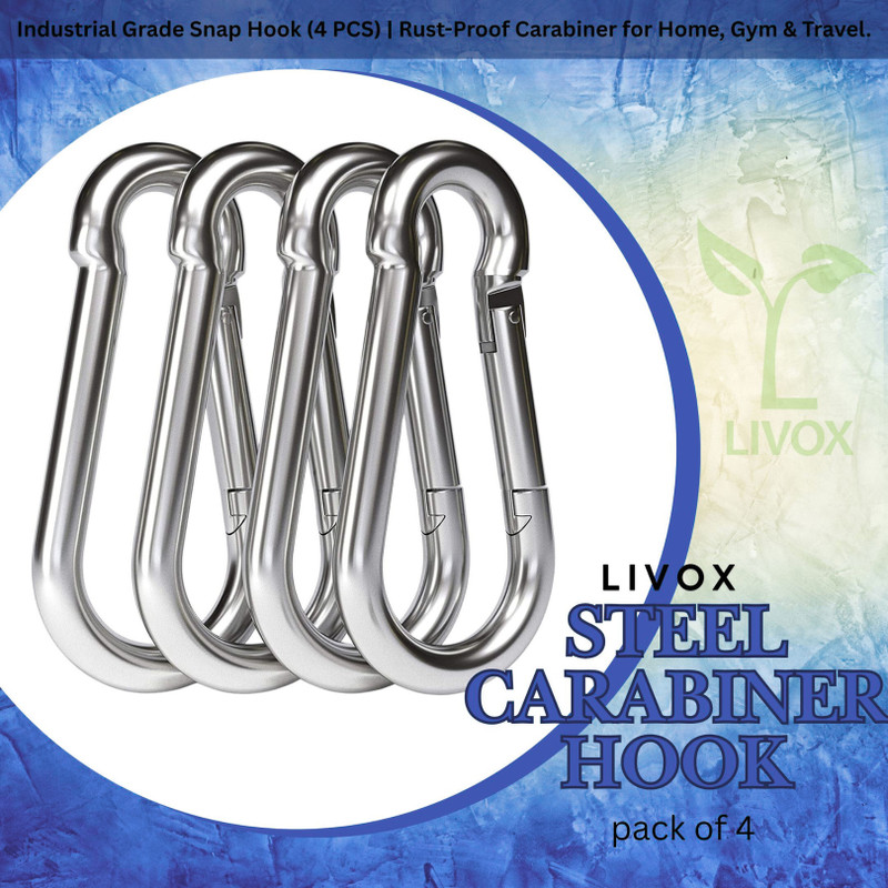 LIVOX Durable Steel Carabiner Hook | Multi-Purpose Snap Clip | Pack of 4 Locking Carabiner(Silver)
