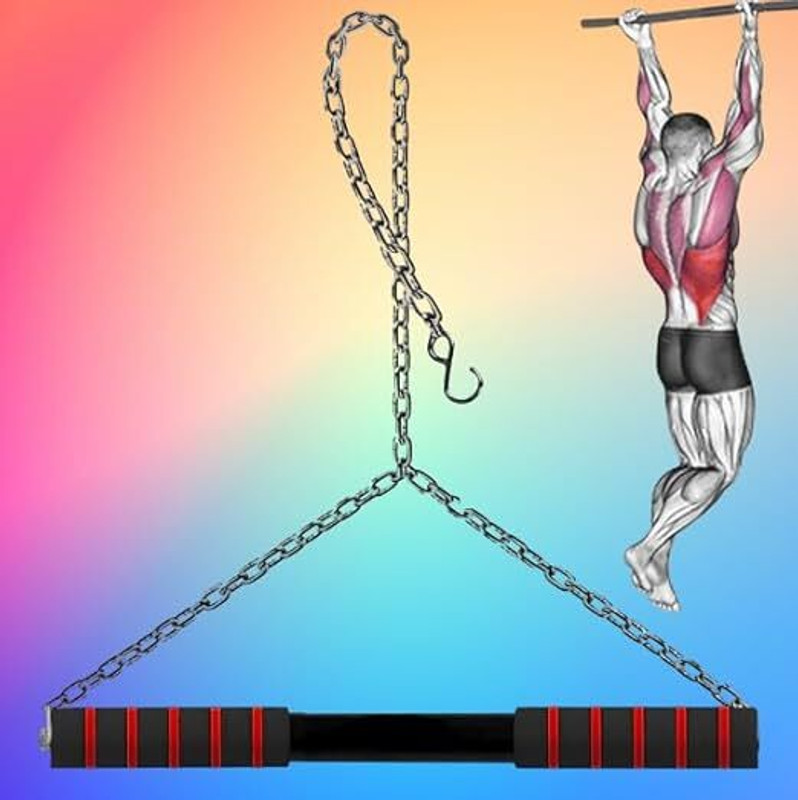 SRMFIT Hanging Chain with Chrome Plated Rod for Height Increase Chin-up Bar(Multicolor)