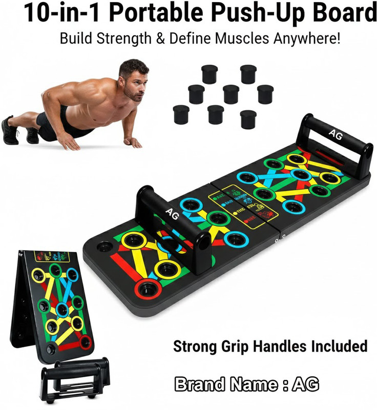 A G Enterprises 10-in-1 Portable Push-Up Board with Strong Grip Handles for Home & Gym Workout Push-up Bar(Black)