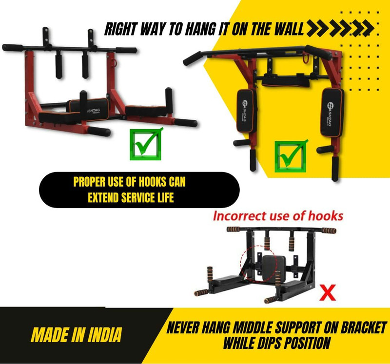 HASHTAG FITNESS 3in1 multi pull up bar wall mounted dips bar for home portable Pull-up Bar(Black)