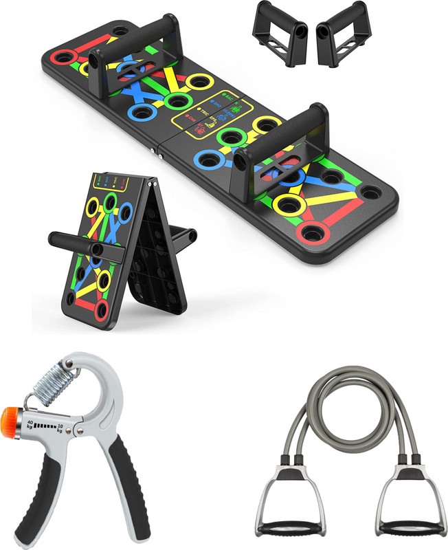 BeeBuddies Push Up Board With hand Grip strengthener and Resistance Band Multi-training Bar(Multicolor)