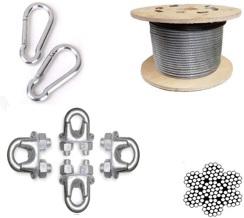 LCARNO Gym Machine PU Coated Wire 6MM 5M Silver with 2 Snap Hook, 4 Gym Wire Lock Multi-training Bar