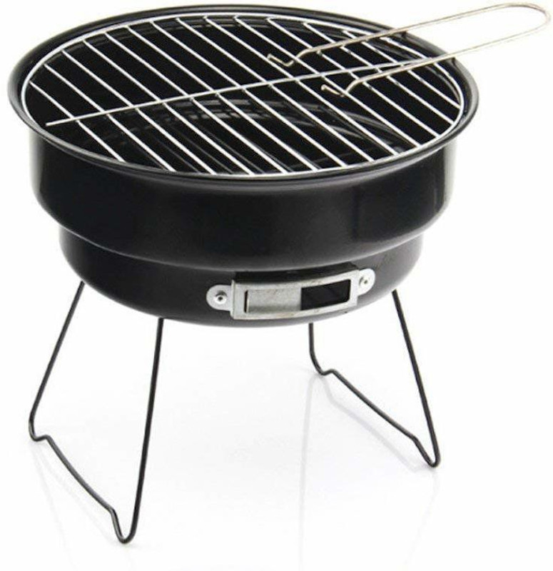Continental BBQ Round Shape Barbeque/Portable Charcoal Barbecue Table Camping Outdoor Garden Grill BBQ Black Carbon Steel LxBxH (33 * 13 * 16) cm (ITN-179-3) Color Black Meatball Rack Grill(Pack of 1)