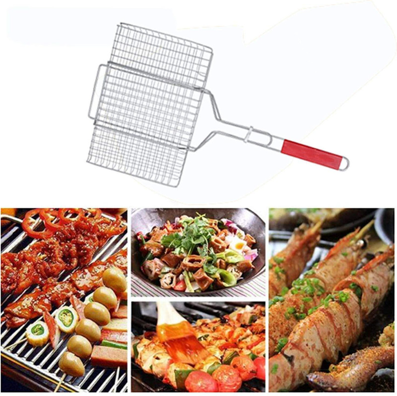 varti Stainless Steel BBQ Grill Basket with Wooden Handle Portable Roast Net Charcoal Grill(Portable, Foldable)