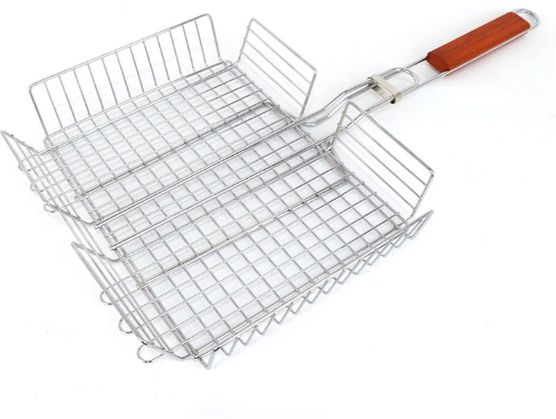 Amulakh GrillBasket,FishGrillBasket,RustproofStainlessSteelBBQGrillingBasket Charcoal Grill