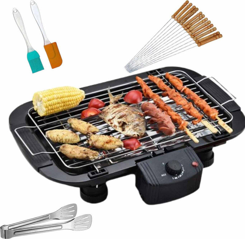 patchio Portable Electric BBQ for Indoor/Outdoor use & easy to use with 2 spatula , 12 Skewers & A Tong with 12 Skewer Electric Grill(Portable)
