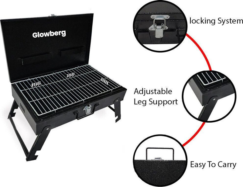 Glowberg Versatile Charcoal Briefcase BBQ for Tailgating with 5 Skewer Charcoal Grill(Portable, Foldable)